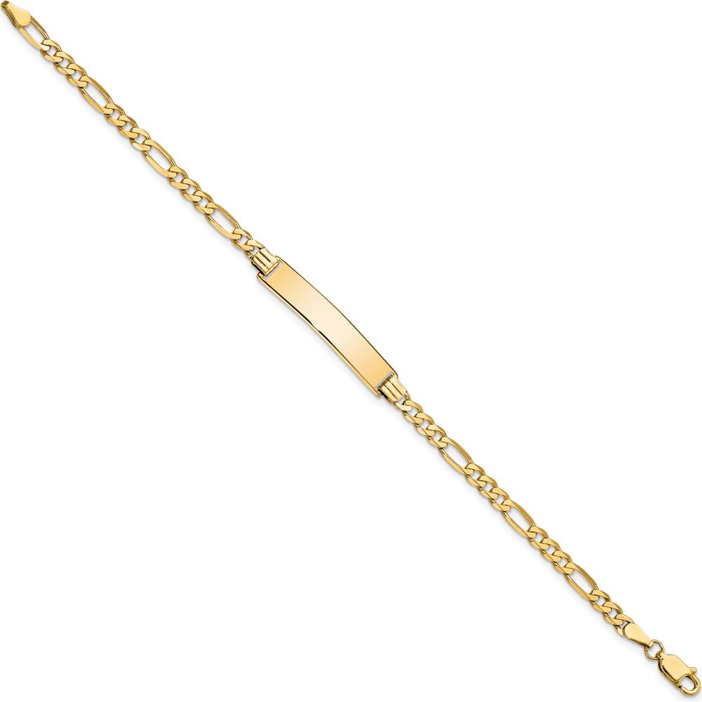 10K Yellow Gold Figaro Link ID Bracelet with Engravable ID Plate - 8"