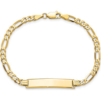 10K Yellow Gold Figaro Link ID Bracelet with Engravable ID Plate - 8"