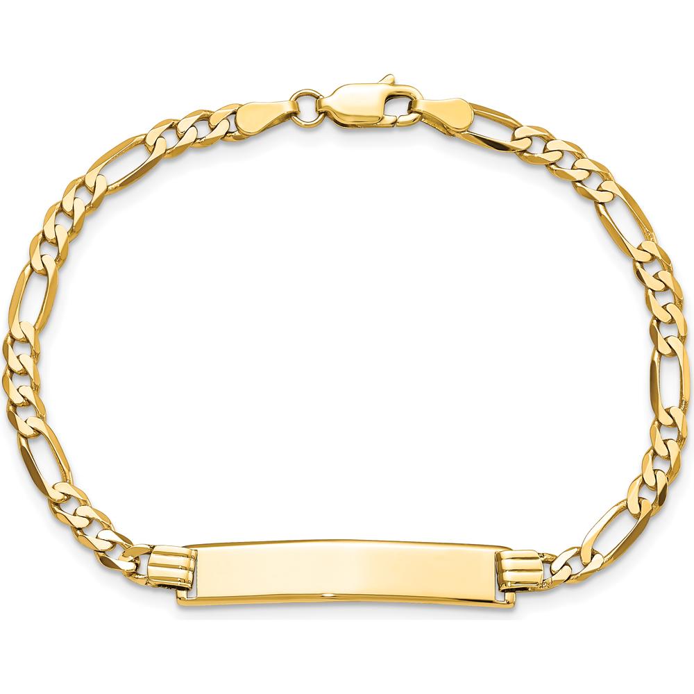 10K Yellow Gold Figaro Link ID Bracelet with Engravable ID Plate - 8"