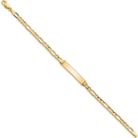 10K Yellow Gold Figaro Link ID Bracelet with Engravable Plate - 7" Length