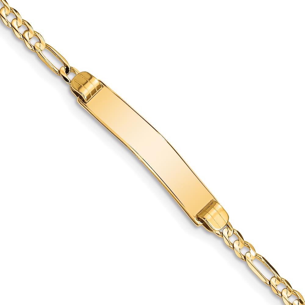 10K Yellow Gold Figaro Link ID Bracelet with Engraving Charm - 7"