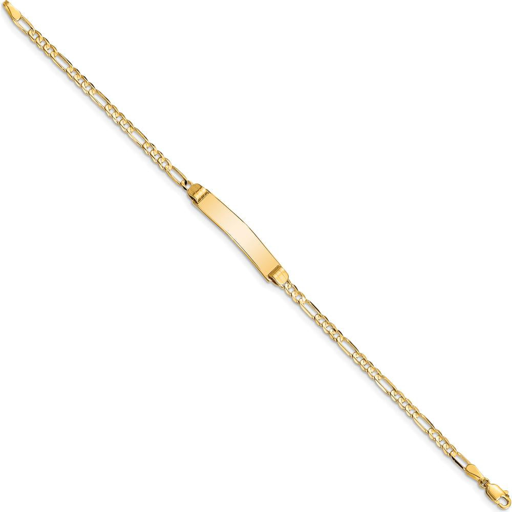 10K Yellow Gold Figaro Link ID Bracelet with Engraving Charm - 7"