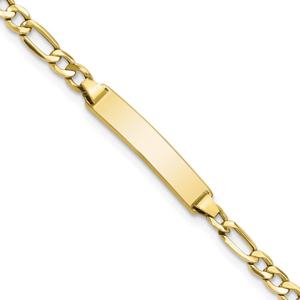 10K Yellow Gold Figaro Link ID Bracelet with Engraving Plate - 8"