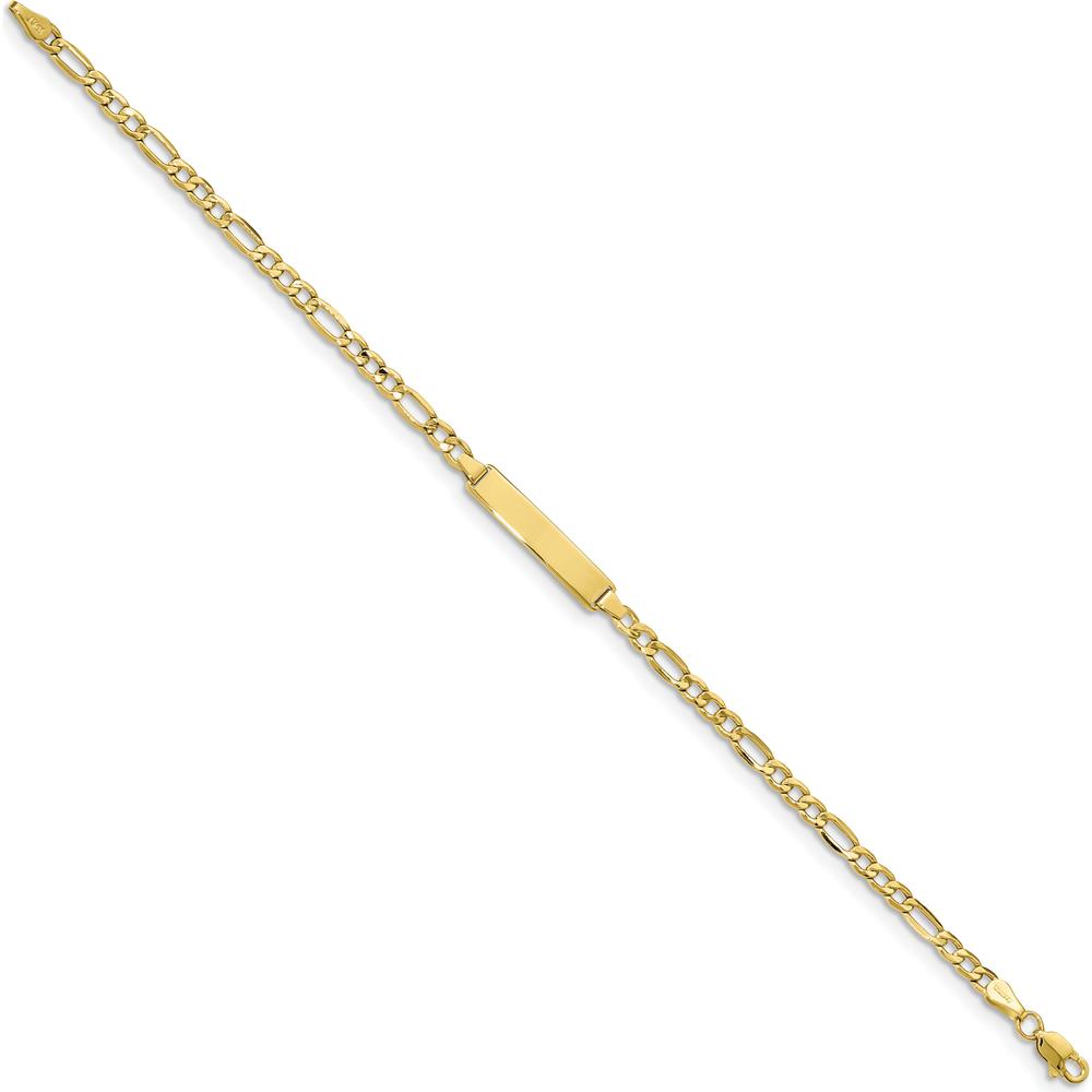 10K Yellow Gold Figaro Link ID Bracelet with Engraving Plate - 8"