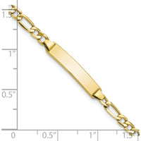 10K Yellow Gold Figaro Link ID Bracelet with Engraving Plate - 8"