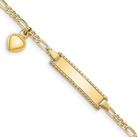10K Yellow Gold Figaro Link ID Bracelet with Heart Charm - 6 Inch