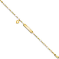 10K Yellow Gold Figaro Link ID Bracelet with Heart Charm - 6 Inch