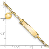 10K Yellow Gold Figaro Link ID Bracelet with Heart Charm - 6 Inch