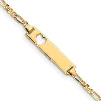 10K Yellow Gold Figaro Link ID Bracelet with Heart Cutout - 6" Length