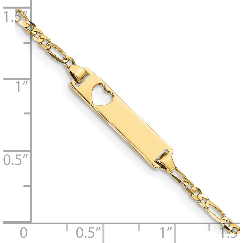 10K Yellow Gold Figaro Link ID Bracelet with Heart Cutout - 6" Length