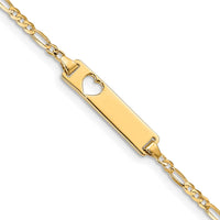 10K Yellow Gold Figaro Link ID Bracelet with Heart Cutout Charm