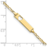 10K Yellow Gold Figaro Link ID Bracelet with Heart Cutout Charm