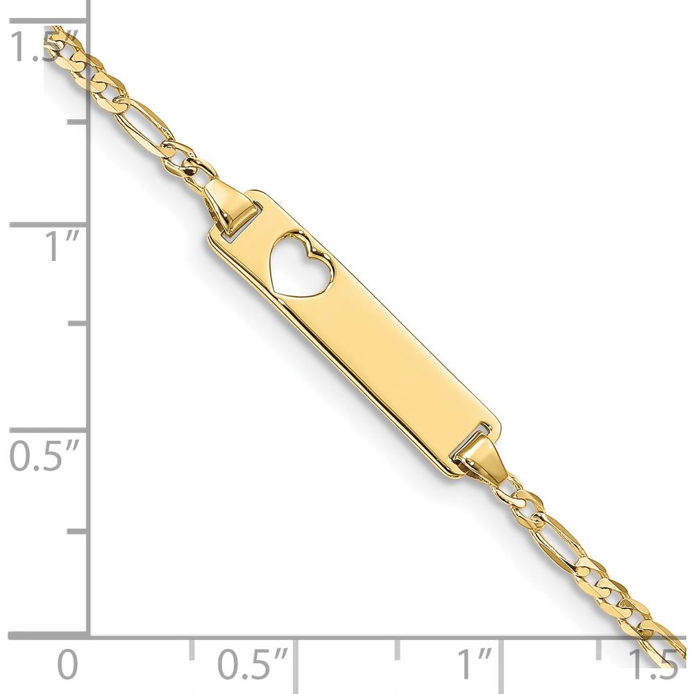 10K Yellow Gold Figaro Link ID Bracelet with Heart Cutout Charm