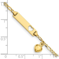 10K Yellow Gold Figaro Link ID Bracelet with Heart Pendant - Personalized Engraved Plate
