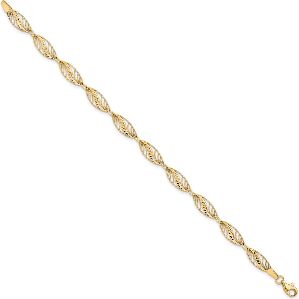 10K Yellow Gold Filigree Diamond-Cut Fancy Link Bracelet - 7.25"