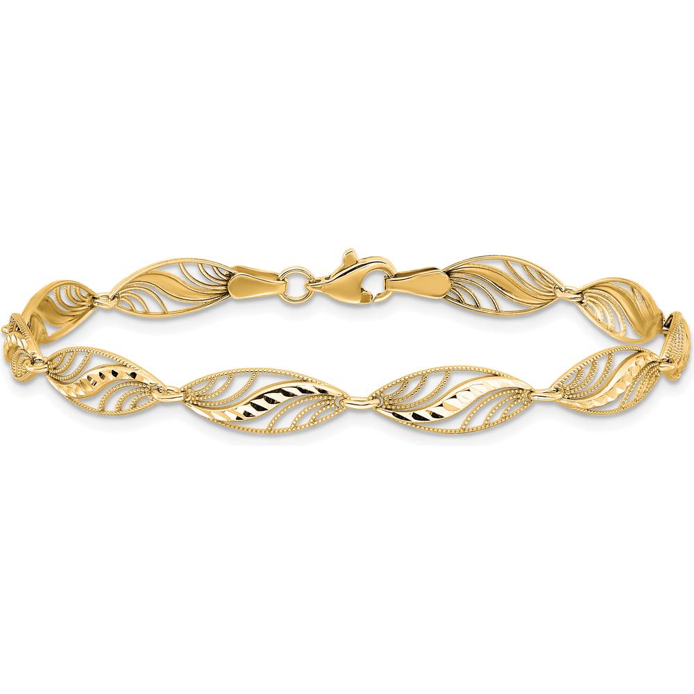 10K Yellow Gold Filigree Diamond-Cut Fancy Link Bracelet - 7.25"