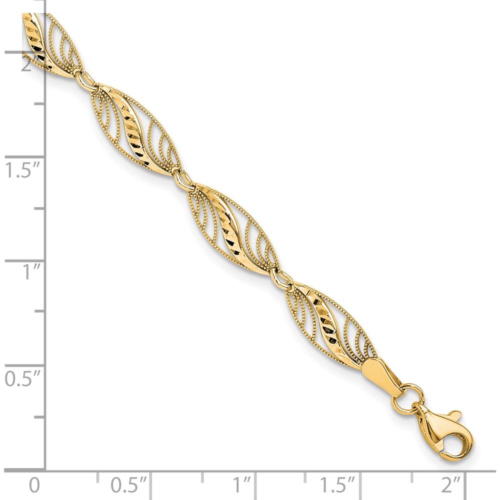 10K Yellow Gold Filigree Diamond-Cut Fancy Link Bracelet - 7.25"