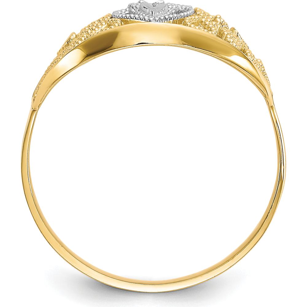 10K Yellow Gold Filigree Heart Ring with Rhodium Accents