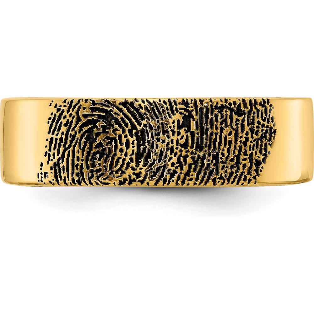 10K Yellow Gold Fingerprint Ring with Polished Finish and Enamel Accent