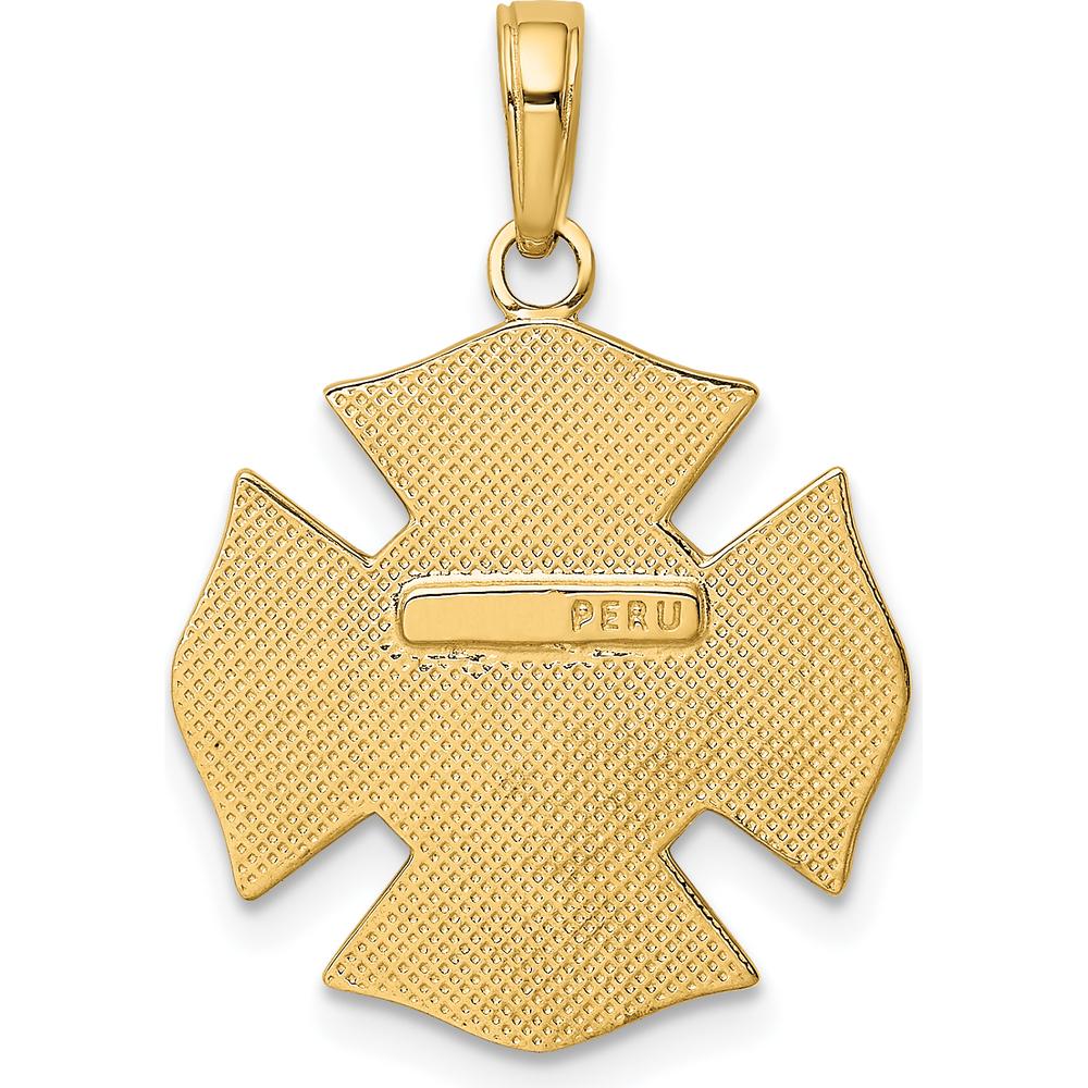 10K Yellow Gold Fire Dept. Maltese Cross Pendant with Textured Finish