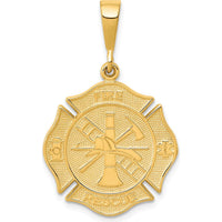 10K Yellow Gold Fire Rescue Pendant - Polished Shield Design