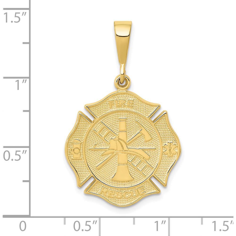 10K Yellow Gold Fire Rescue Pendant - Polished Shield Design