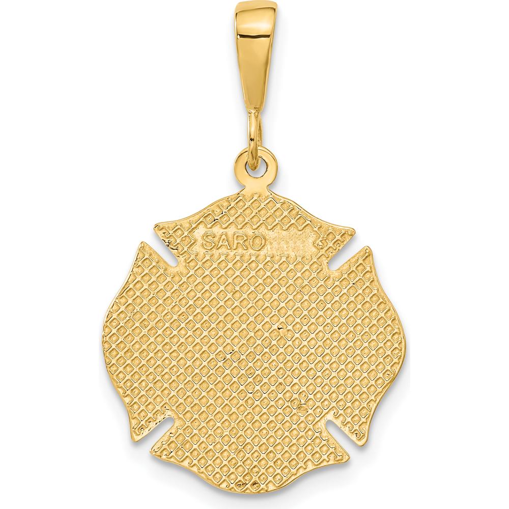 10K Yellow Gold Fire Rescue Pendant - Polished Shield Design