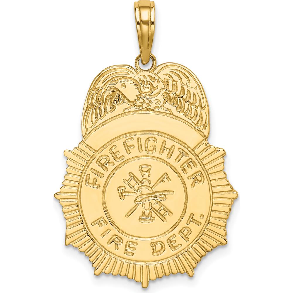10K Yellow Gold Firefighter Badge Charm with Polished Finish - 24.5mm Length