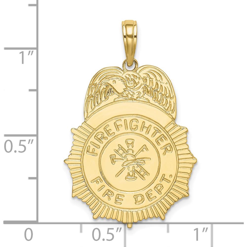 10K Yellow Gold Firefighter Badge Charm with Polished Finish - 24.5mm Length