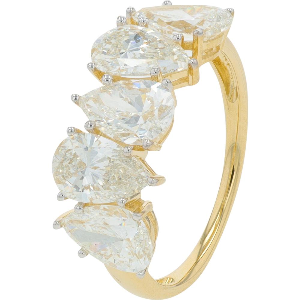 10K Yellow Gold Five Stone Pear Cut Lab Grown Diamond Band - 3.50 Carat Total Diamond Weight