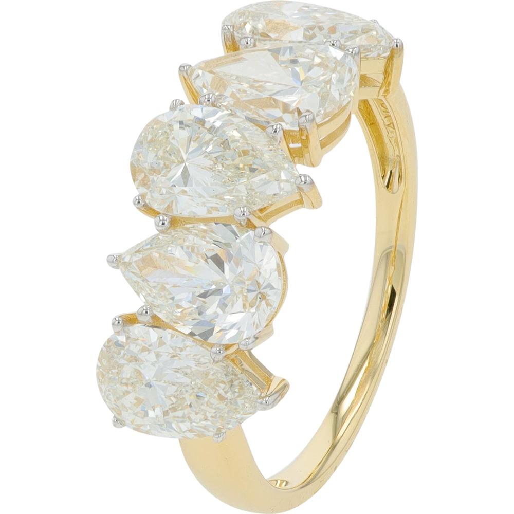 10K Yellow Gold Five Stone Pear Cut Lab Grown Diamond Band - 4.00 Carat Total Diamond Weight