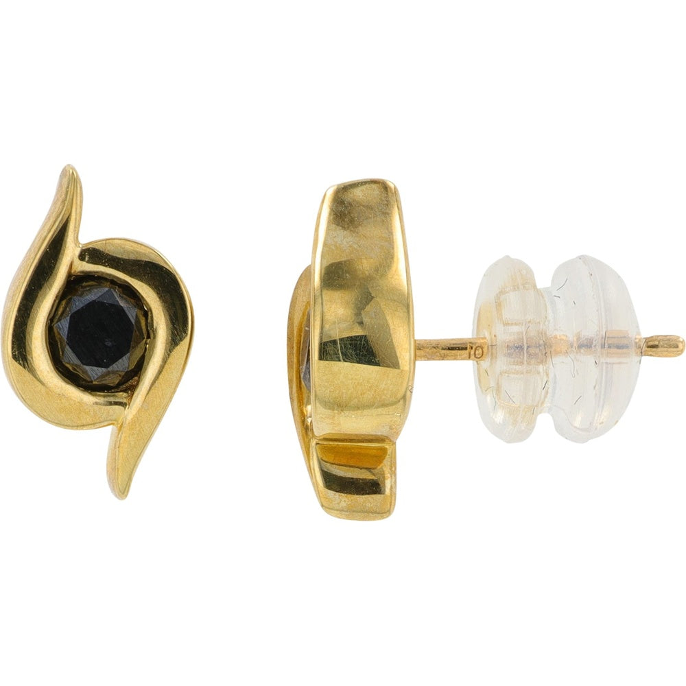 10K Yellow Gold Flame-Inspired Stud Earrings with Round Black Diamonds - 0.50 Carat Total Diamond Weight