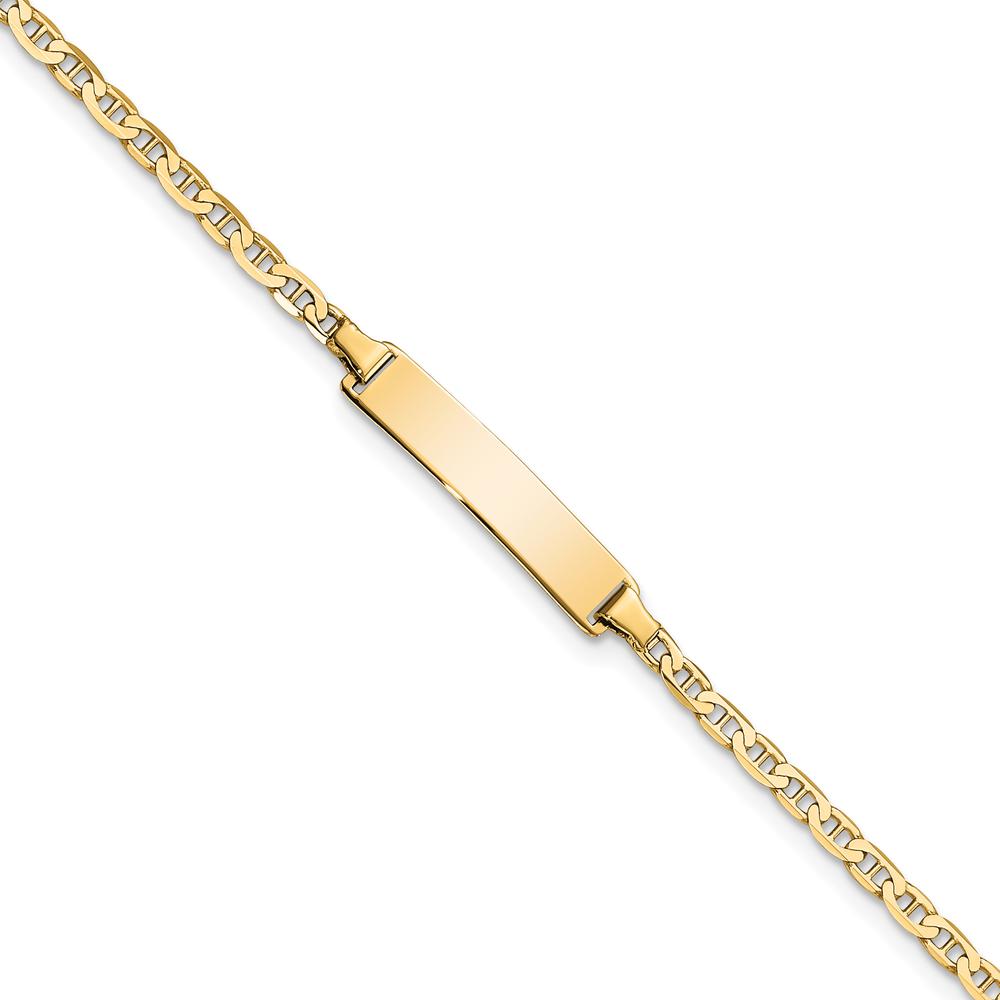 10K Yellow Gold Flat Anchor Link ID Bracelet with Engravable Charm - 7" Length