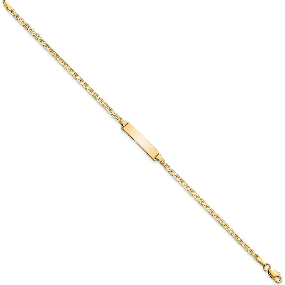 10K Yellow Gold Flat Anchor Link ID Bracelet with Engravable Charm - 7" Length
