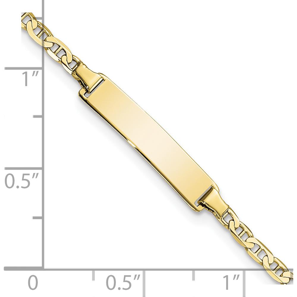 10K Yellow Gold Flat Anchor Link ID Bracelet with Engravable Charm - 7" Length