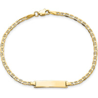 10K Yellow Gold Flat Anchor Link ID Bracelet with Engravable Charm - 7" Length