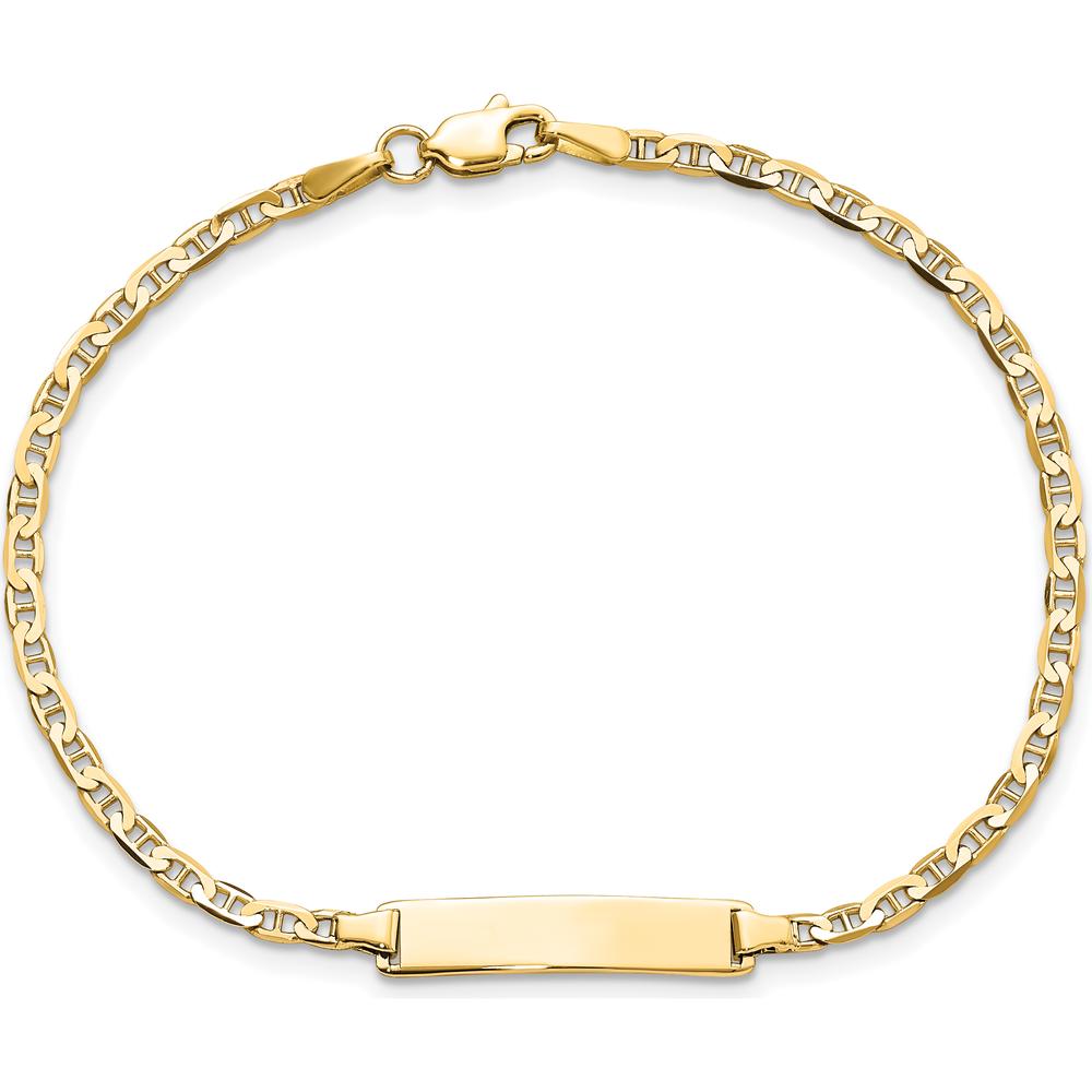 10K Yellow Gold Flat Anchor Link ID Bracelet with Engravable Charm - 7" Length