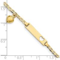 10K Yellow Gold Flat Anchor Link ID Bracelet with Heart Charm - Personalized, 6" Length