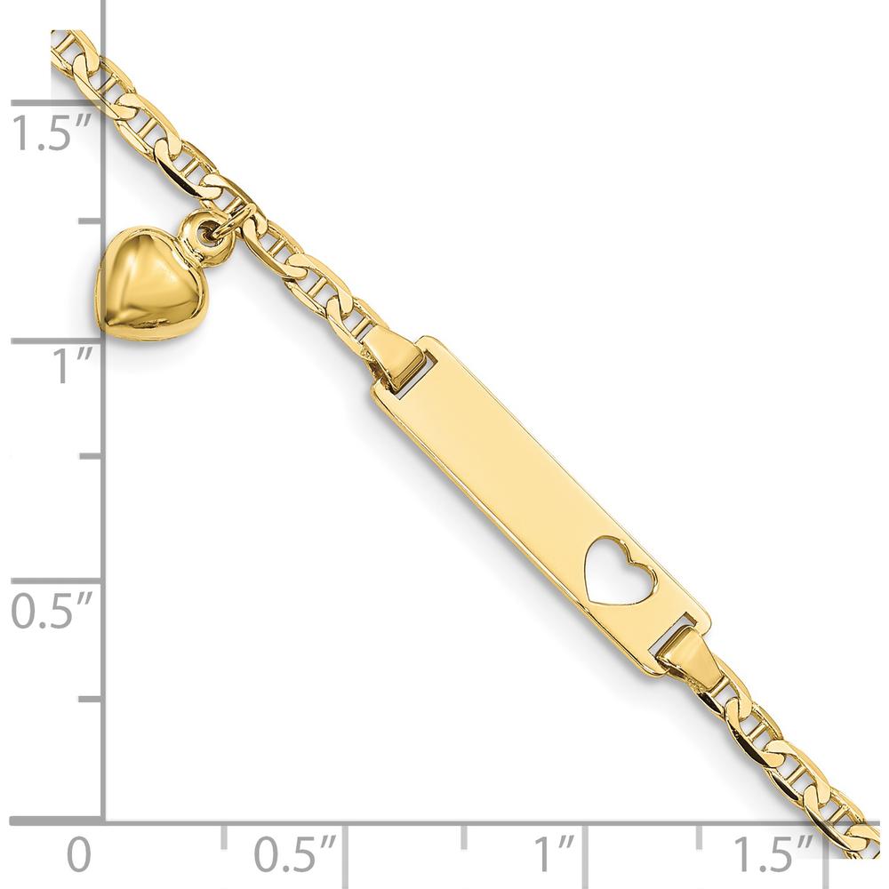 10K Yellow Gold Flat Anchor Link ID Bracelet with Heart Charm - Personalized, 6" Length