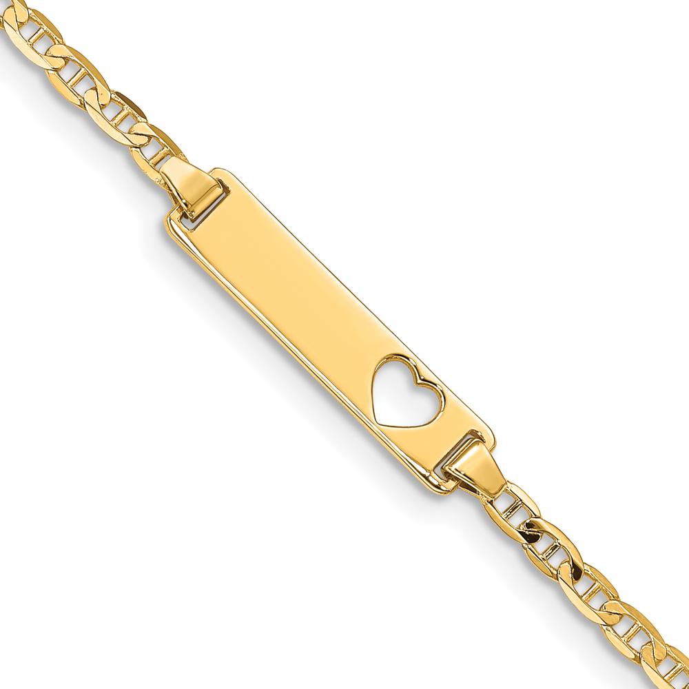 10K Yellow Gold Flat Anchor Link ID Bracelet with Heart Cut-Out Charm - 6"