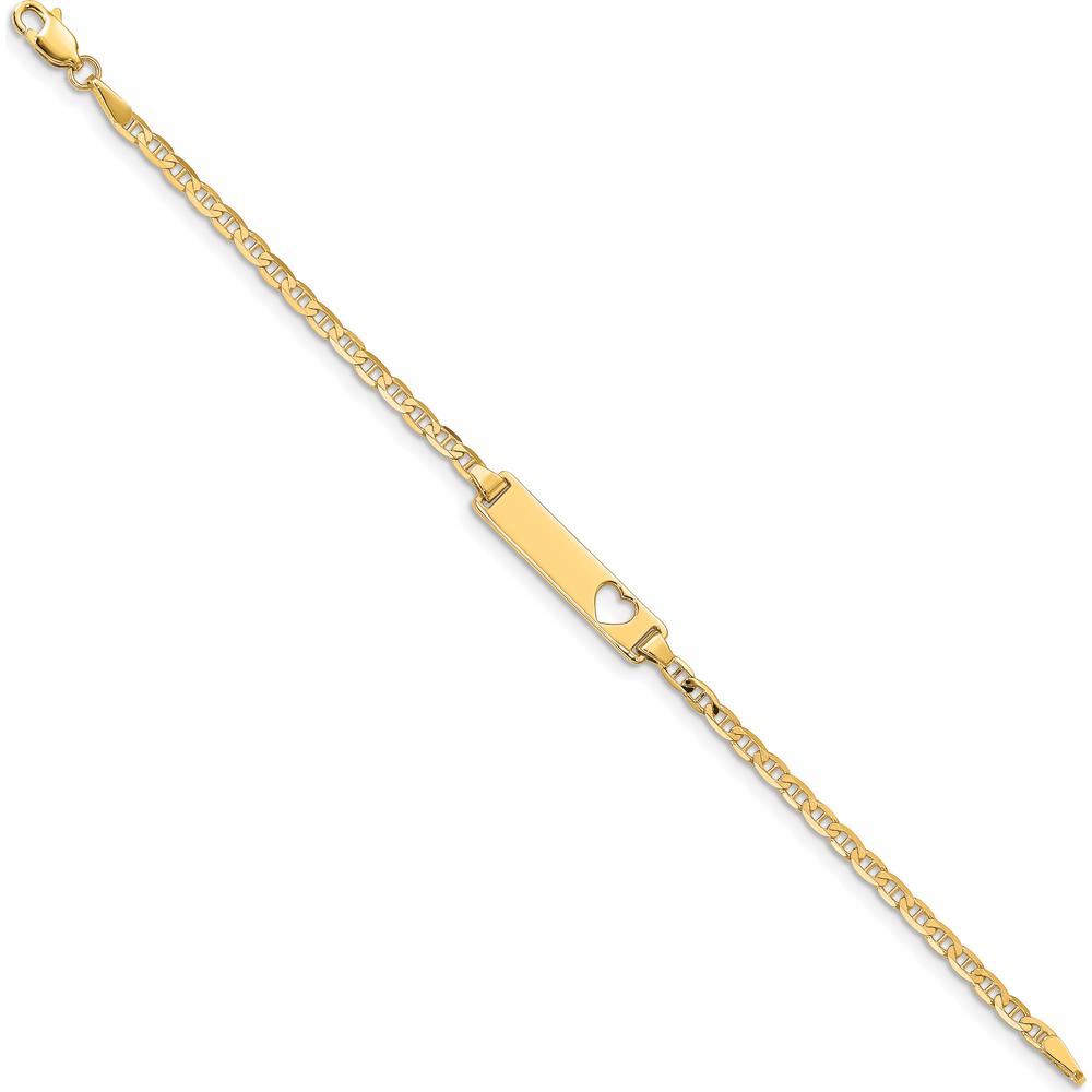 10K Yellow Gold Flat Anchor Link ID Bracelet with Heart Cut-Out Charm - 6"