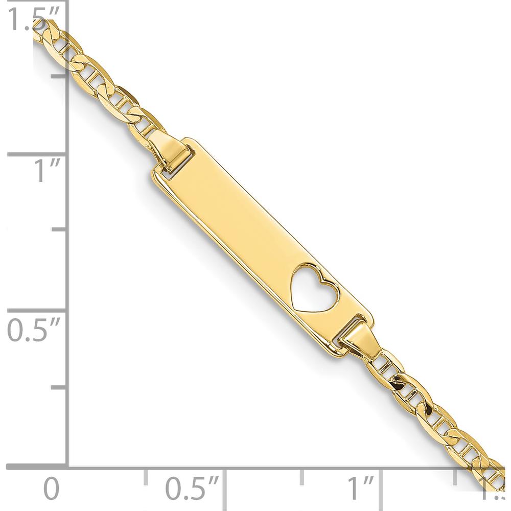 10K Yellow Gold Flat Anchor Link ID Bracelet with Heart Cut-Out Charm - 6"
