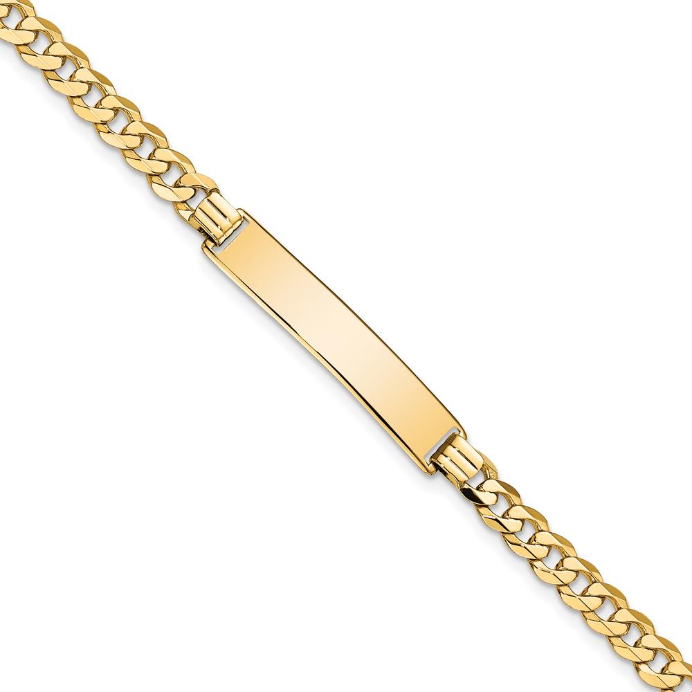 10K Yellow Gold Flat Curb Link ID Bracelet - Engravable 8" Bracelet with Lobster Clasp