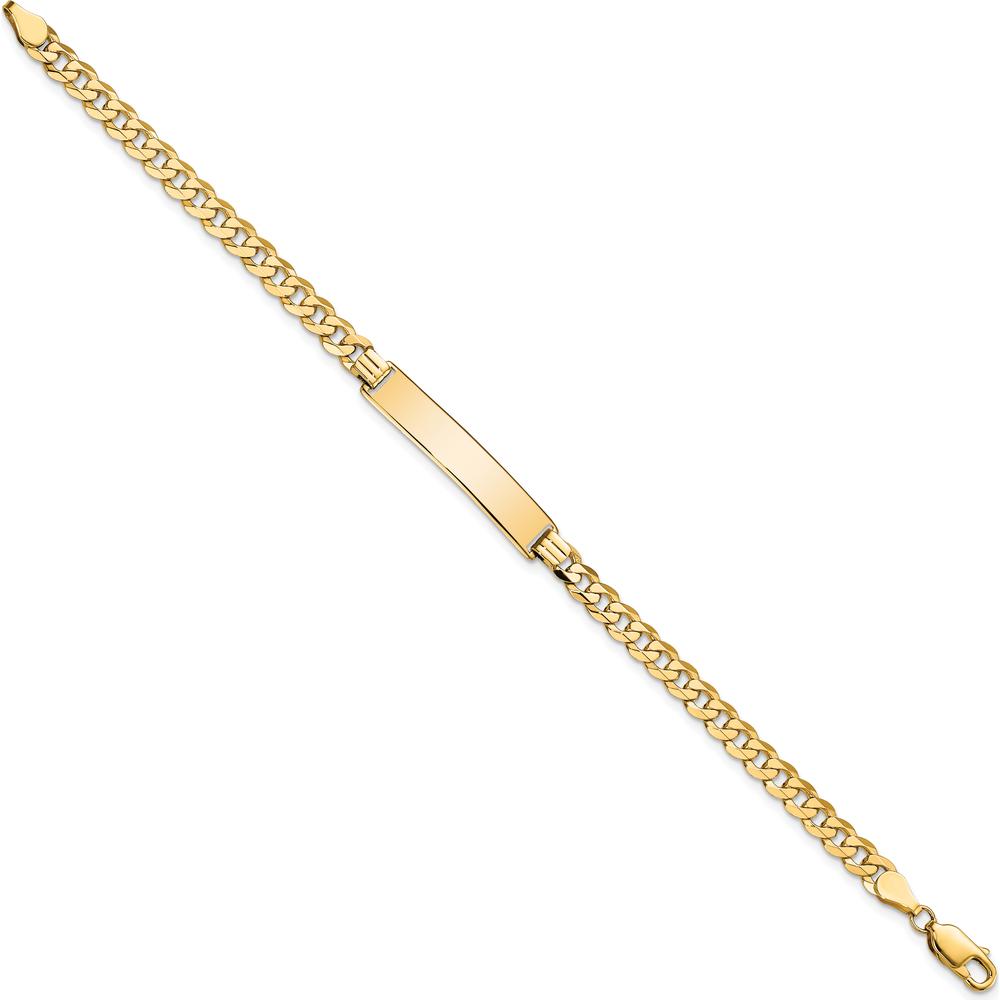 10K Yellow Gold Flat Curb Link ID Bracelet - Engravable 8" Bracelet with Lobster Clasp