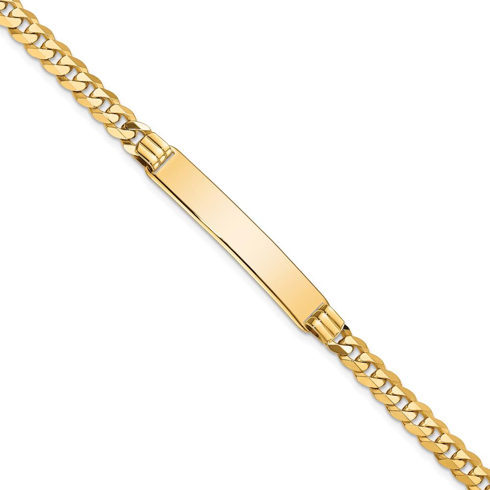 10K Yellow Gold Flat Curb Link ID Bracelet - Engravable with Lobster Clasp - 7"
