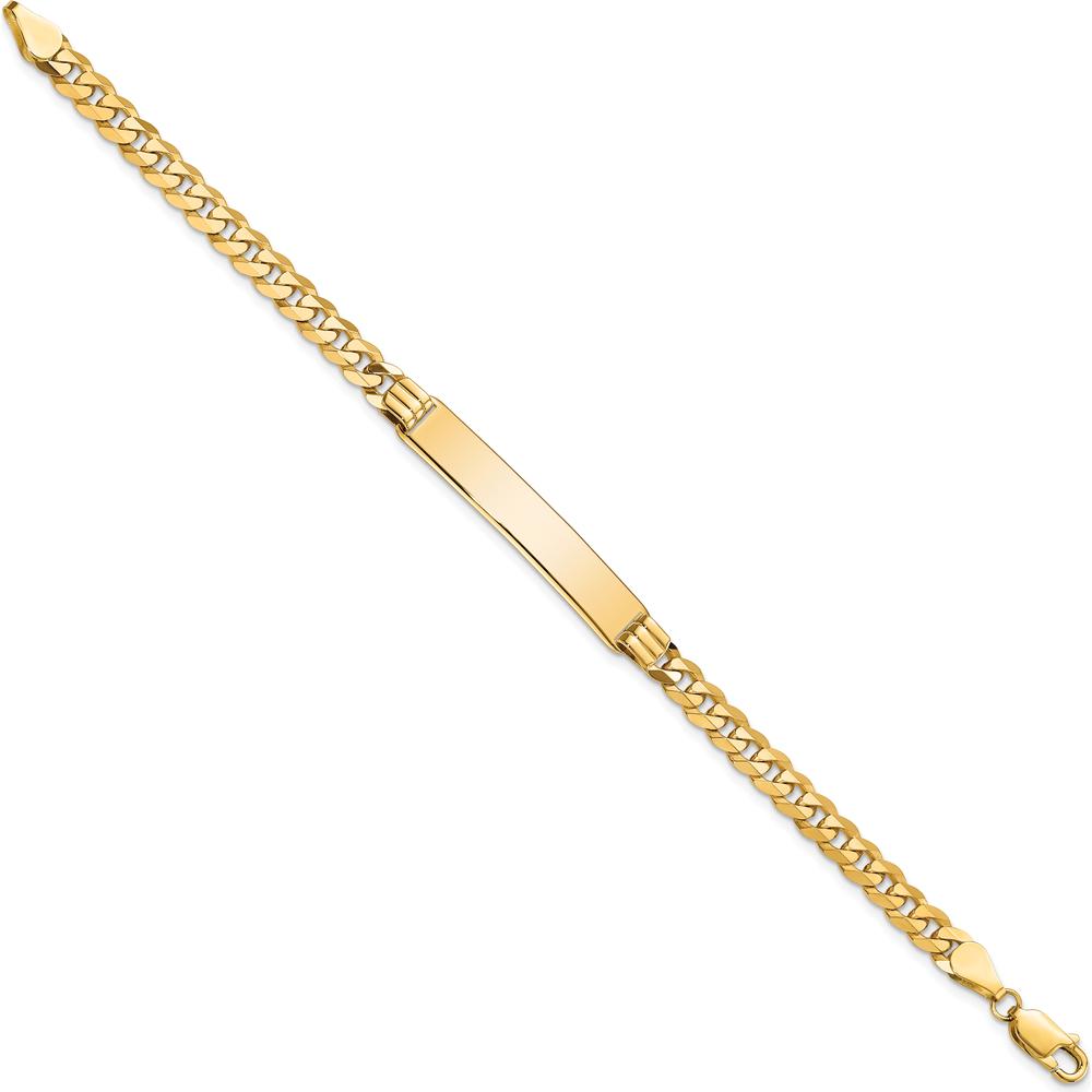 10K Yellow Gold Flat Curb Link ID Bracelet - Engravable with Lobster Clasp - 7"
