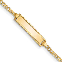 10K Yellow Gold Flat Curb Link ID Bracelet with Customizable Charm - 6"