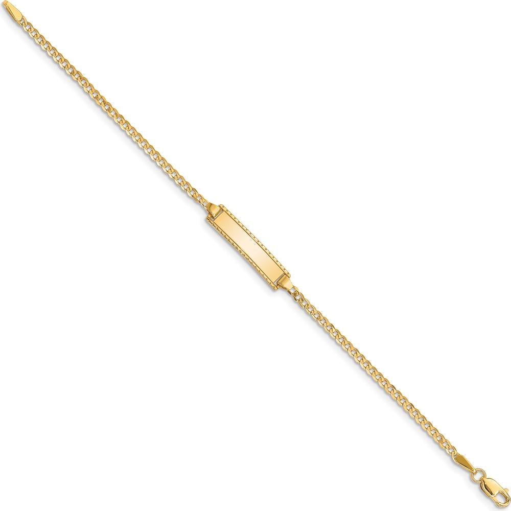 10K Yellow Gold Flat Curb Link ID Bracelet with Customizable Charm - 6"