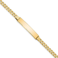 10K Yellow Gold Flat Curb Link ID Bracelet with Engravable Charm - 7" Length