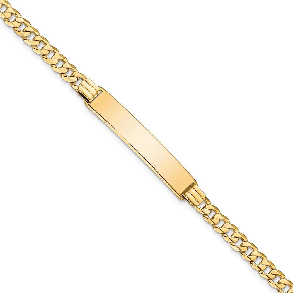 10K Yellow Gold Flat Curb Link ID Bracelet with Engravable Charm - 7" Length